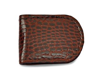 Brown Leather Crocodile Grain Money Clip