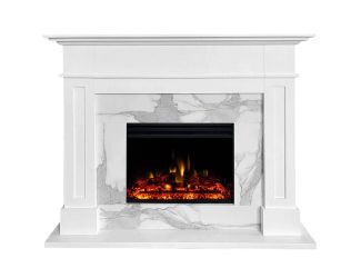 Sofia 57-In. Electric Fireplace with Multi-Color Log Insert and White Mantel