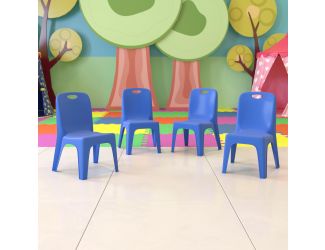 4 Pack Blue Plastic Stack School Chair with Carrying Handle and 11" Seat Height