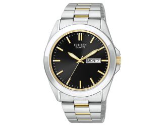 Mens Two Tone Stainless Steel Watch with Black Dial