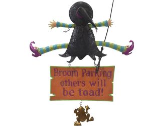 31-In. Broom Parking Others Will Be Toad Funny Halloween Sign with Crashing Witch for Door or Wall H