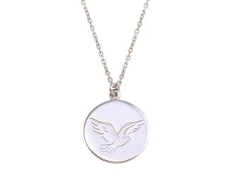 PARIKHS Rhodium Plated Disc with Dove Words Necklace in 925 Sterling Silver