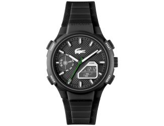 Lacoste L33-X. Gents. Black TR90 Case. Black Ana-Digi Dial. Black Silicone Strap.