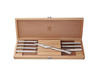 8pc Stainless Steel Serrated Steak Knife Set w/ Wood Gift Box