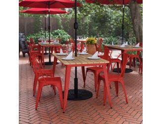 30x60 Commercial Poly Resin Restaurant Table with Umbrella Hole - Brown/Red