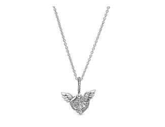Pav Heart and Angel Wings Necklace