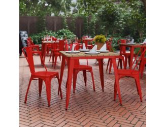 31.5" SQ Commercial Poly Resin Restaurant Table with Steel Frame-Brown/Red