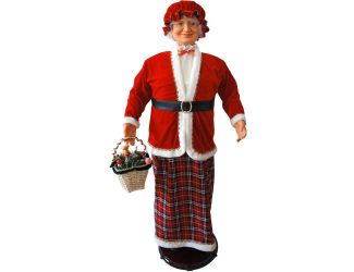 58-In. Dancing Mrs. Claus with Festive Basket, Life-Size Motion-Activated Christmas Animatronic