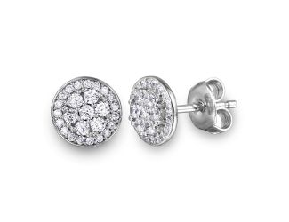 PARIKHS Rhodium Plated CZ Encrusted Double Layer Disc Stud in 925 Sterling Silver