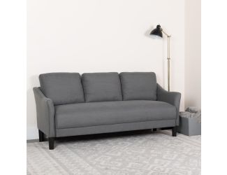 Upholstered Living Room Sofa with Single Cushion Seat in Dark Gray Fabric