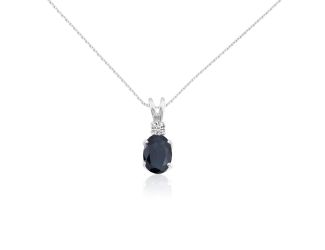 14K White Gold Oval Sapphire Pendant w/diamond accent