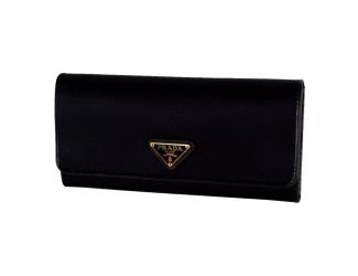 Prada Triangle Logo Tessuto Re-Nylon Black Continental Large Flap Wallet