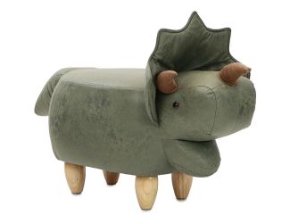 14-In Seat Height Green Triceratops Dinosaur Animal Shape Ottoman Furniture for Nursery, Bedroom, Pl