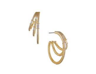 Triple Hoop CZ Earrings Gold