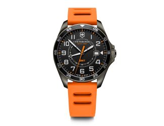 Fieldforce Sport Gmt, 42mm, Black Bezel, Black Dial, Orange Rubber Strap