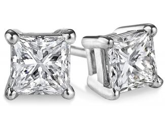 PARIKHS Princess Cut Prime Diamond  Stud 14K White Gold 0.05ct IJK Color,I1 Clarity