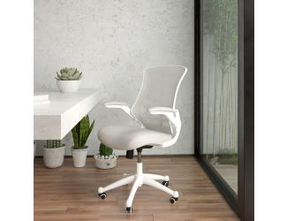 Mid-Back Light Gray Mesh Ergonomic Task Office Chair, White Frame - Flip-Up Arms