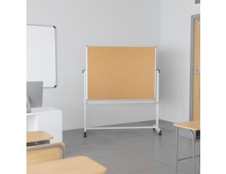 53"W x 62.5"H Reversible Mobile Cork Bulletin & White Board with Pen Tray