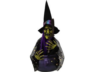1.4-Ft. Cat the Animatronic Witch with Cauldron, Indoor or Covered Outdoor Halloween Decoration, LED