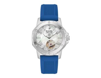 Men's Marine Star Automatic Silver & Blue Silicone Strap Watch MOP Dial