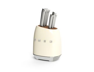 50s Retro-Style 7pc Knife Block Set Cream