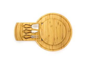 Bamboo 4pc Multi-level Cheese Board Set, with 3 Tools, 13x1.5"