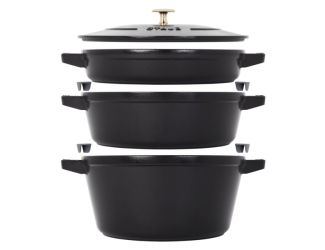 4pc Cast Iron Stackable Cookware Set Matte Black