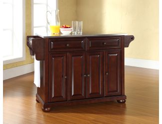 Alexandria Stainless Steel Top Kitchen Island in Vintage Mahogany Finish