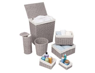 7pc Twisted Paper Rope Woven Bathroom Storage Basket Gray