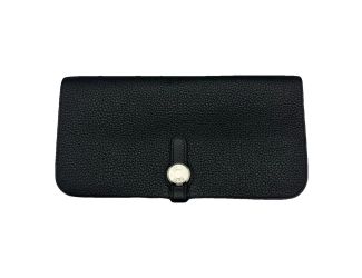 Hermes Togo Dogon Black Leather Long Wallet with Removable Coin Pouch