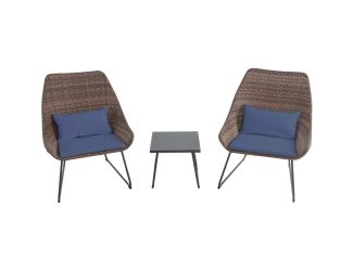 3-Piece Wicker Scoop Chat Set with Navy Blue Cushions