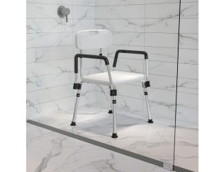 300 Lb. Capacity Quick Release Back & Arm White Shower Chair