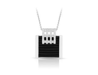Belle Etoile Round Cubic Zirconia studded Black background Vista Pendant - 925 SS with Chain