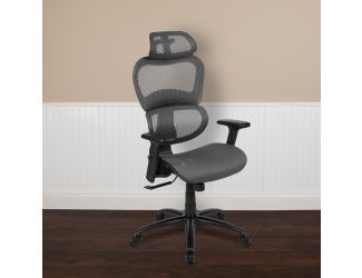 Ergonomic Gray Mesh Office Chair-Synchro-Tilt, Headrest, Adjustable Pivot Arms