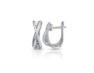 PARIKHS Rhodium Plated Oval CZ X Design Hoop Earrings in 925 Sterling Silver