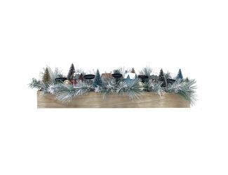 42-inch 5-Candle Holder Holiday Centerpiece with Frosted Pine Branches, Bottlebrush Trees and Houses