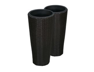 Noah Round Wicker 2pc Planter Set Black