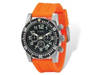 Men's Chisel Black Dial Orange Silicone Strap Chronograph 45mm Watch