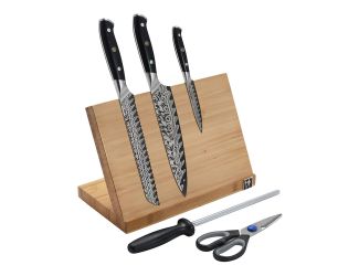 Compass Damascas 6pc Knife Set w/ Magnetic Easel