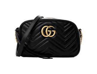 Gucci Calfskin Matelasse Small GG Marmont Chain Crossbody Bag Black