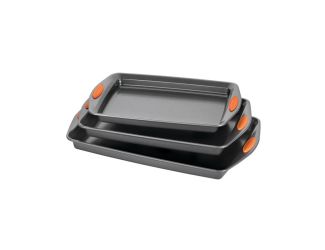 3 - Piece Oven Lovin Nonstick Cookie Pan Set - (Gray with Orange Grips)