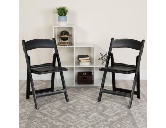 Folding Chair - Black Resin - 2 Pack 1000LB Weight Capacity - Vinyl Seat