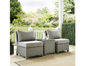 Bradenton 3Pc Outdoor Wicker Conversation Set With Gray