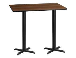 30x60 Rectangular Walnut Laminate Table Top & 22" x 22" Bar Height Table Bases