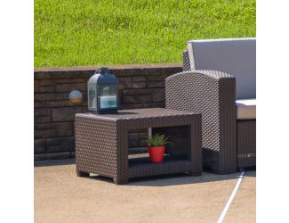 Chocolate Brown Faux Rattan End Table - Outdoor Accent Table - Patio Table