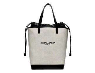 Saint Laurent Teddy White Coated Linen Drawstring Bucket Bag