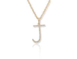 PARIKHS Initial Pendant Alphabet 'J' in CZ with chain in 925 Sterling Silver with Yellow Plating