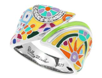 Belle Etoile Pashmina - Sterling Silver, Yellow Enamel, White CZ Ring Size #7