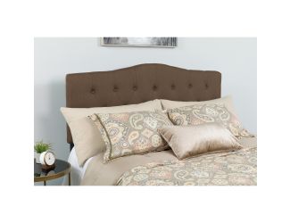Arched Button Tufted Upholstered King Size Headboard in Dark Brown Fabric