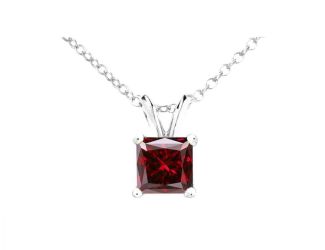 PARIKHS Red Princess cut Soliatire Diamond Pendant 14k White Gold 0.18ct